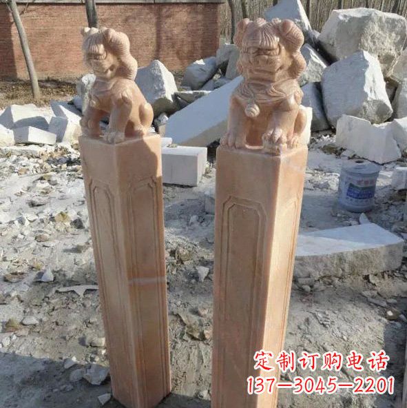 南京晚霞红狮子拴马桩