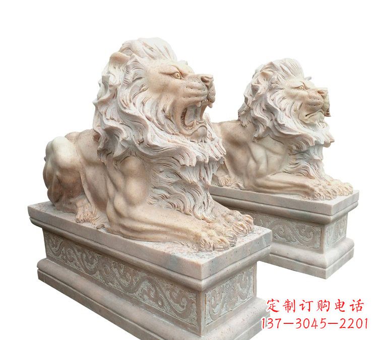 南京晚霞红石材欧式狮子