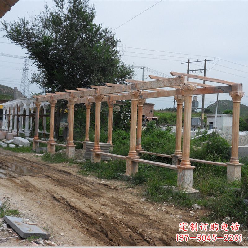 南京晚霞红石雕花架长廊