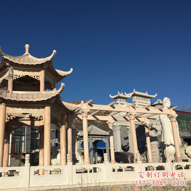 南京晚霞红石雕凉亭花架