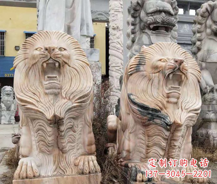 南京晚霞红石雕欧式石狮子
