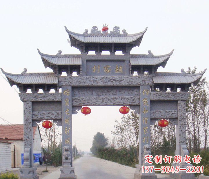南京晚霞红石雕牌坊
