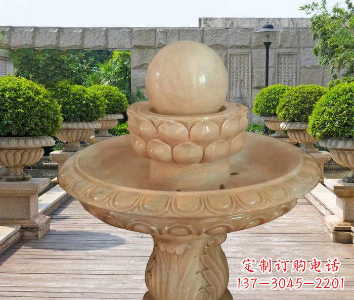 南京晚霞红双层风水球公园喷泉石雕 (2)