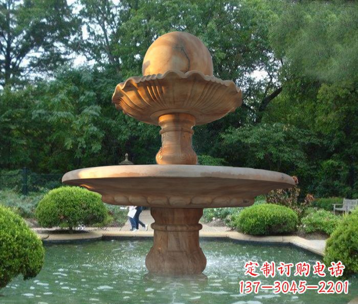 南京晚霞红双层风水球喷泉公园石雕