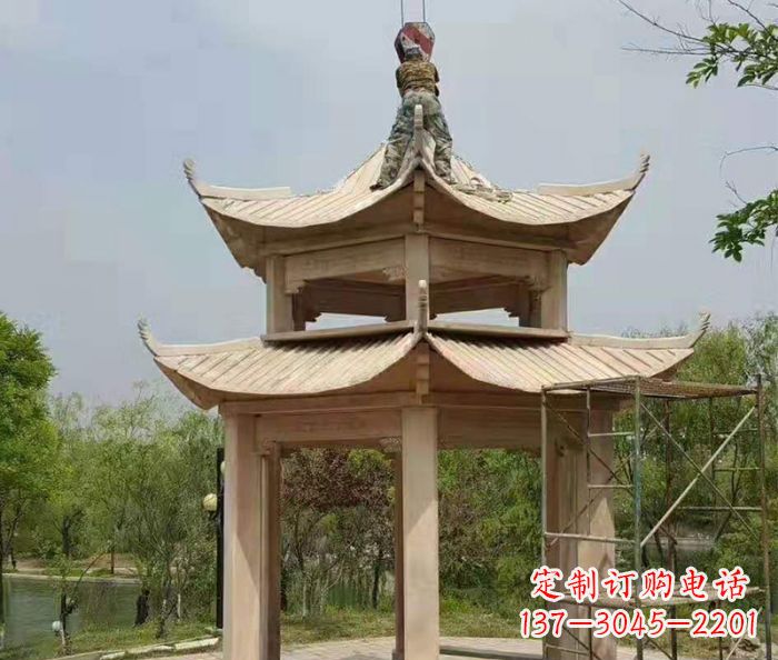 南京晚霞红双层凉亭石雕 (2)