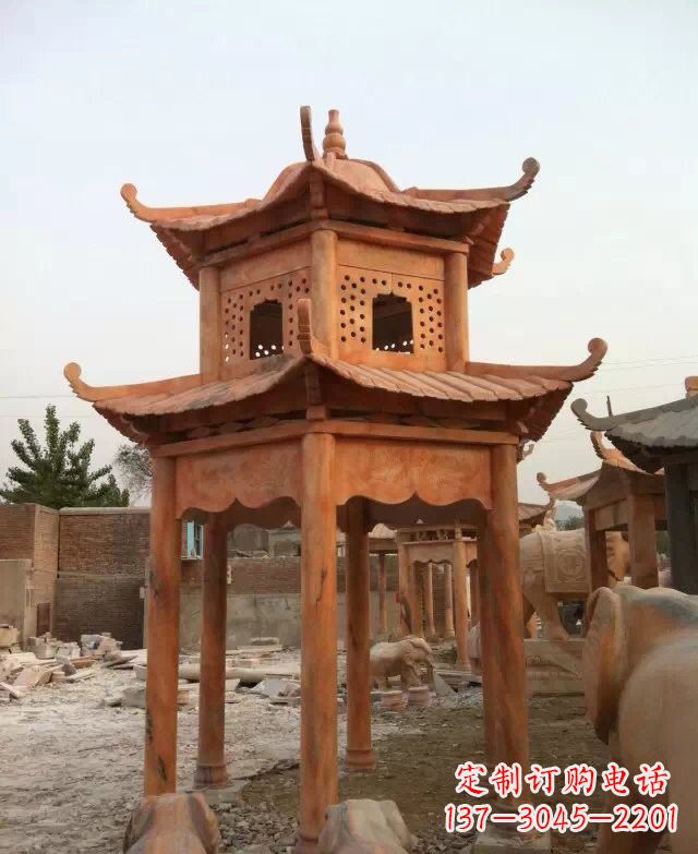 南京晚霞红双层凉亭石雕