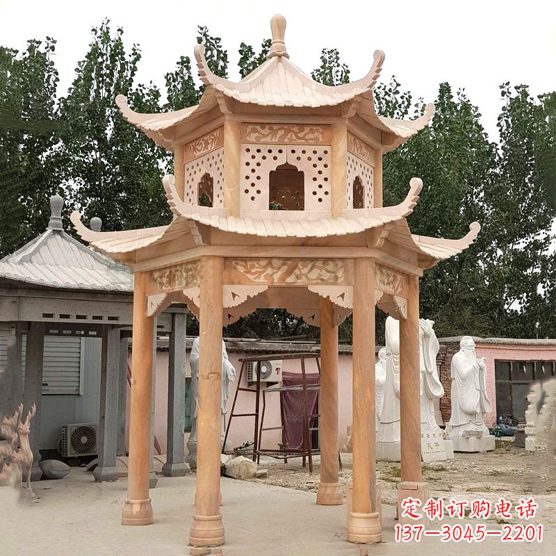 南京晚霞红双层石凉亭