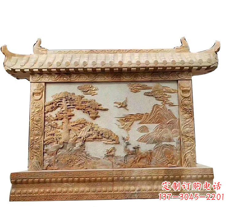 南京晚霞红松鹤延年浮雕影壁