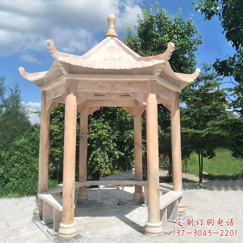 南京晚霞红庭院石凉亭