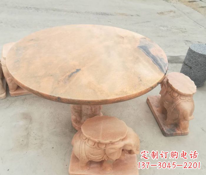 南京晚霞红小象桌凳别墅石雕 (4)