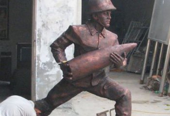 南京铜雕炮弹战士，象征勇气和决心