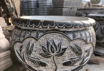 南京青石仿古荷花水缸雕塑