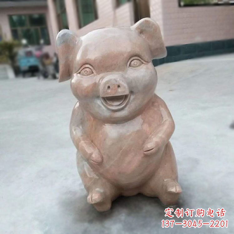 南京喜庆的石雕猪-晚霞红大理石生肖动物雕塑