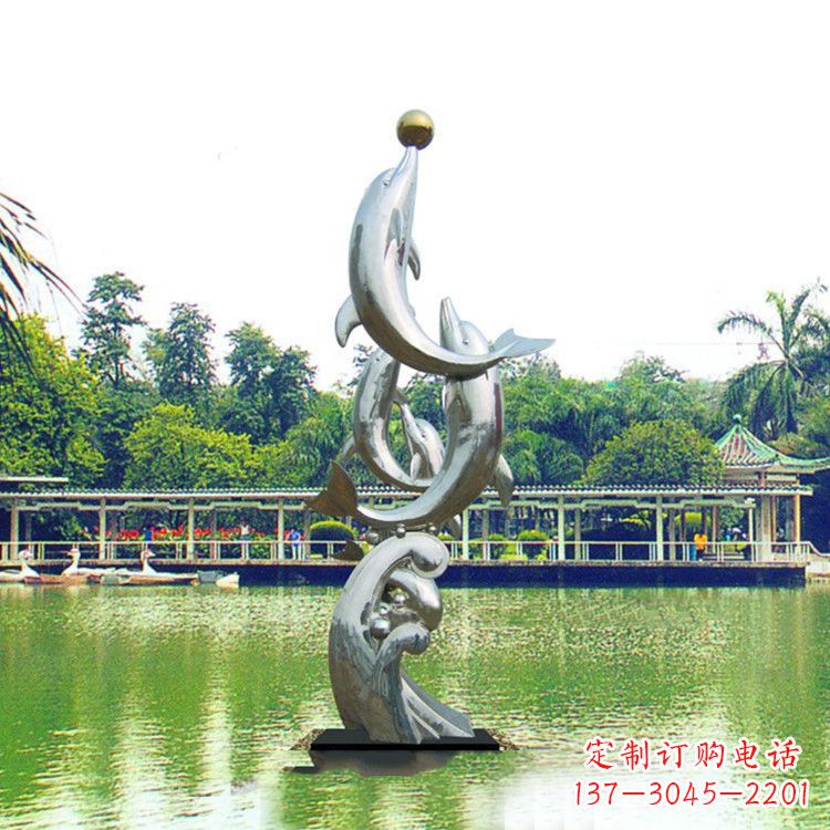 南京戏球不锈钢海豚雕塑-园林水景动物景观