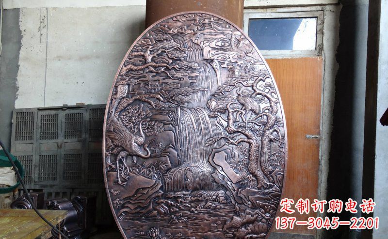南京仙鹤松林瀑布古代园林景观铜浮雕
