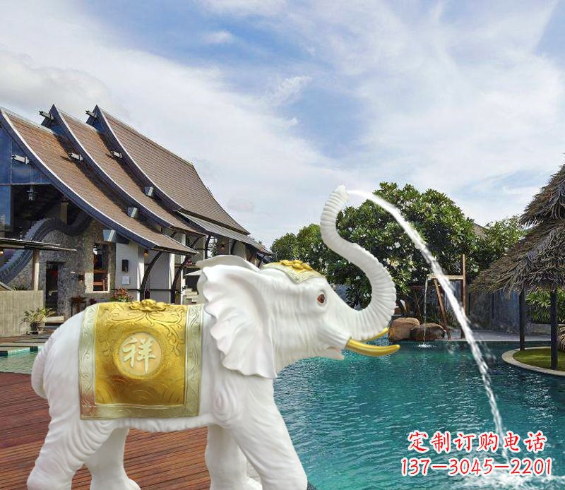 南京祥瑞汉白玉喷泉喷水大象