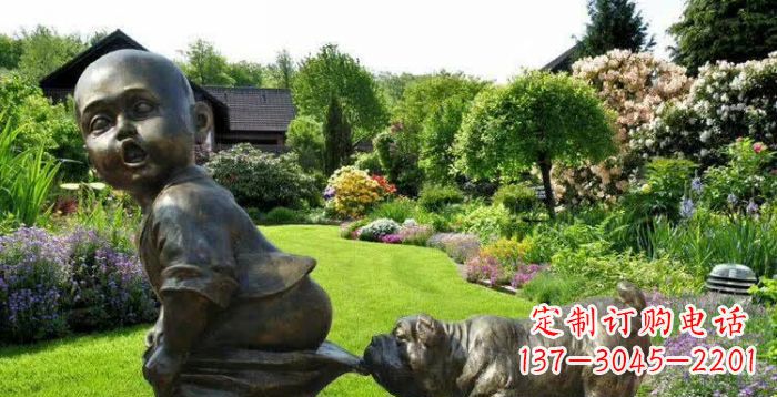 南京小狗叼小孩裤子童趣铜雕