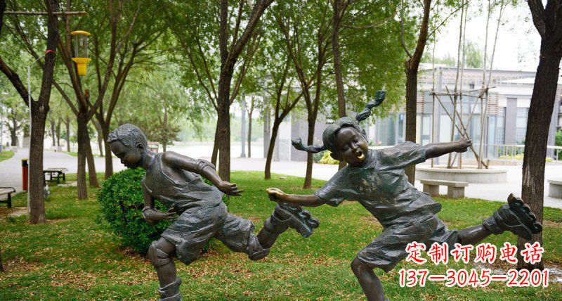 南京小孩人物玩轮滑铜雕