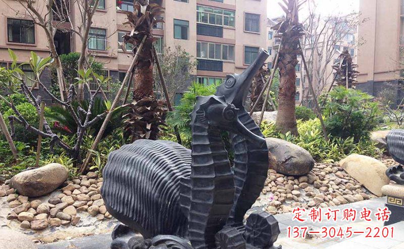 南京小区海马动物玻璃钢仿铜雕塑