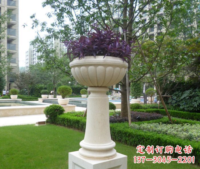 南京小区景观汉白玉花盆石雕 (2)