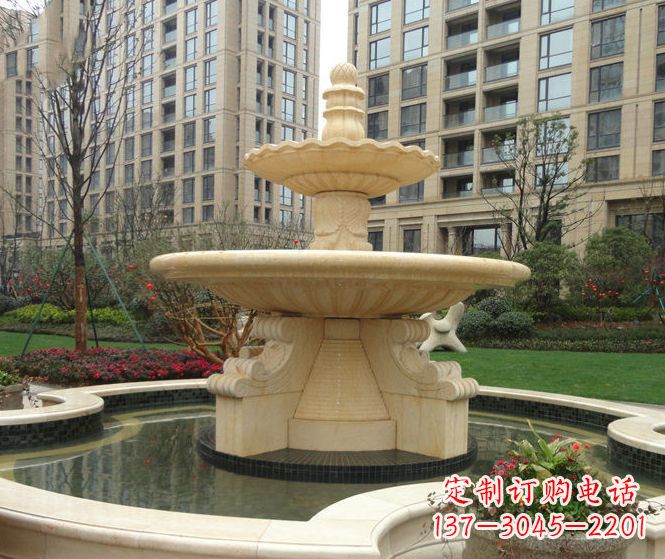 南京小区景观晚霞红多层喷泉石雕 (3)