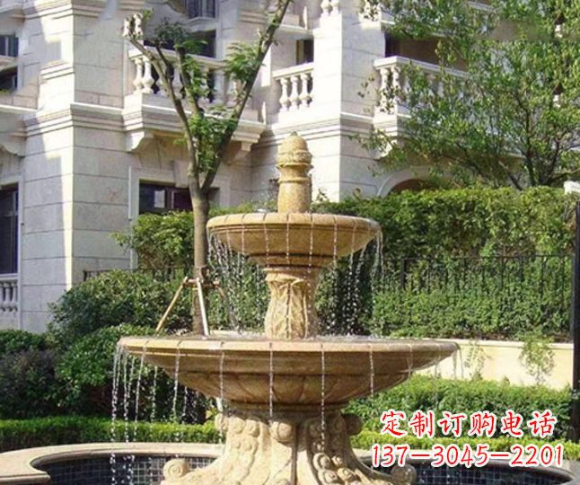 南京小区景观晚霞红多层喷泉石雕 (4)