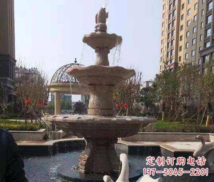 南京小区景观晚霞红鲤鱼石雕喷泉