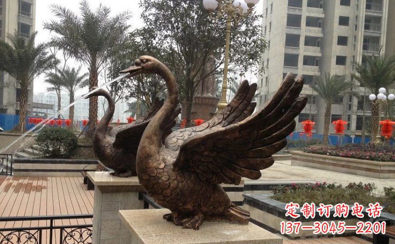 南京小区喷水天鹅动物铜雕