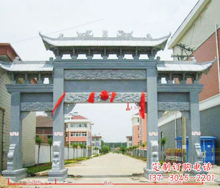 南京小区三门牌坊石雕
