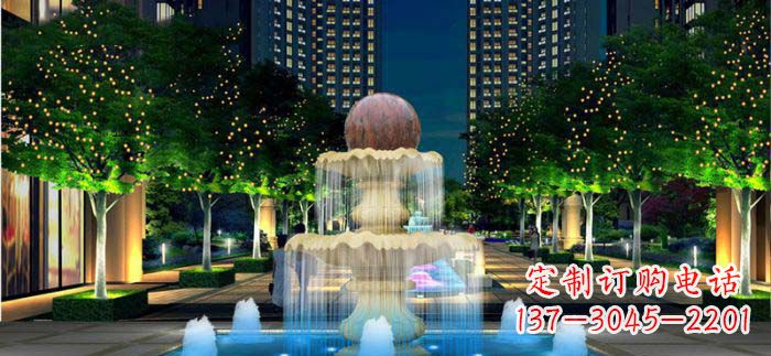 南京小区石来运转风水球石雕喷泉