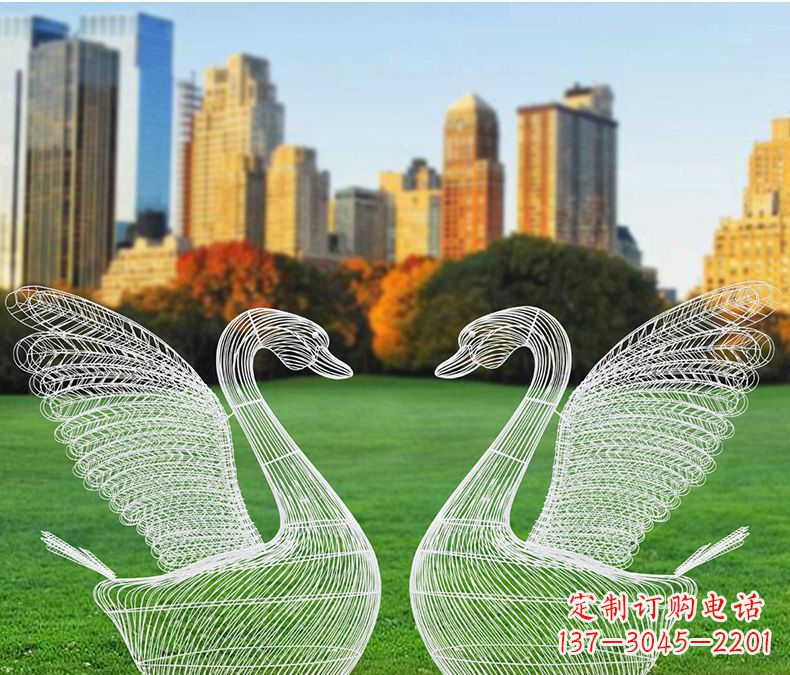 南京小区天鹅镂空不锈钢雕塑