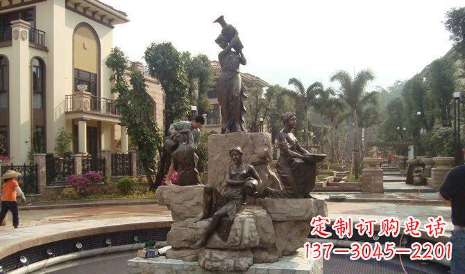 南京小区西方美女喷泉人物铜雕