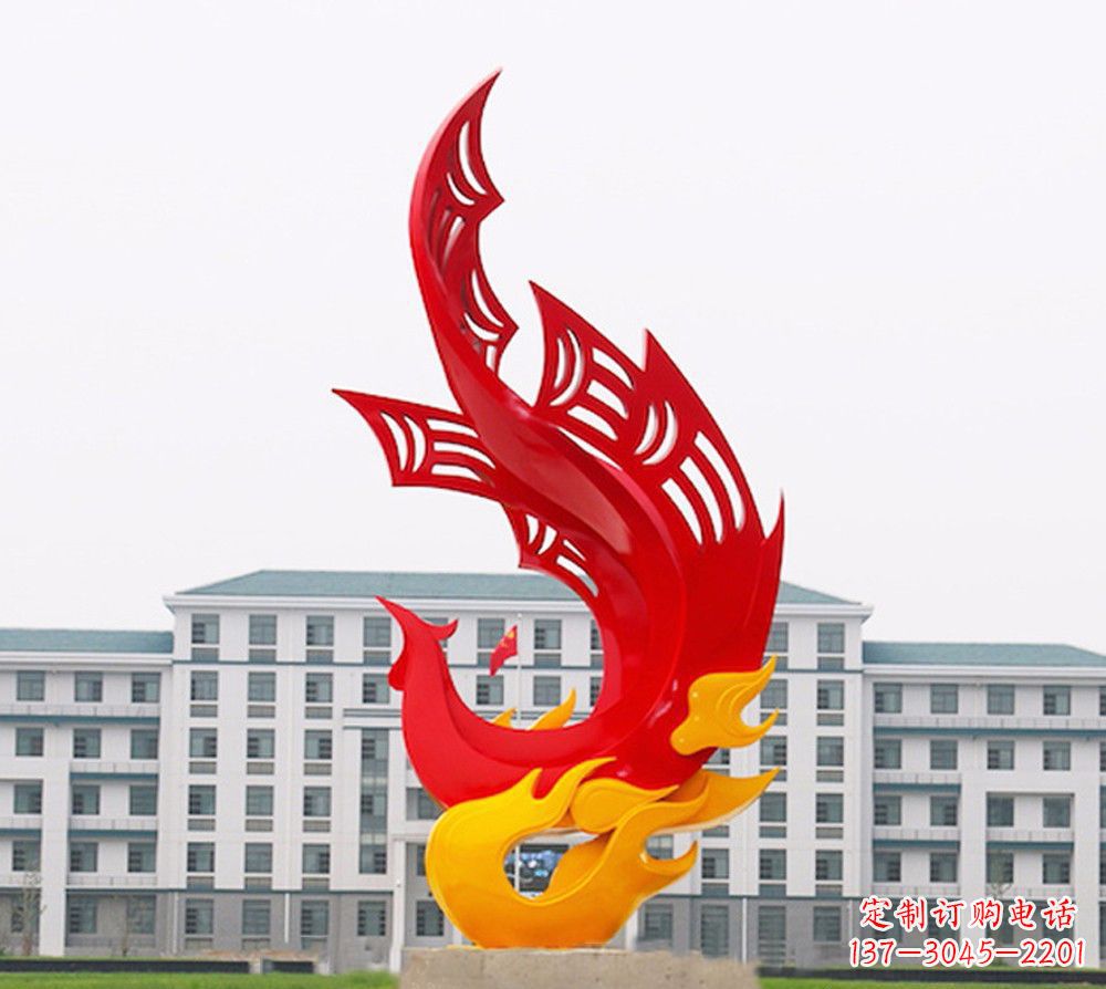 南京校园不锈钢凤凰浴火雕塑