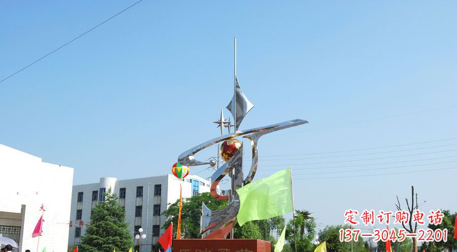 南京校园不锈钢马踏飞燕地球雕塑