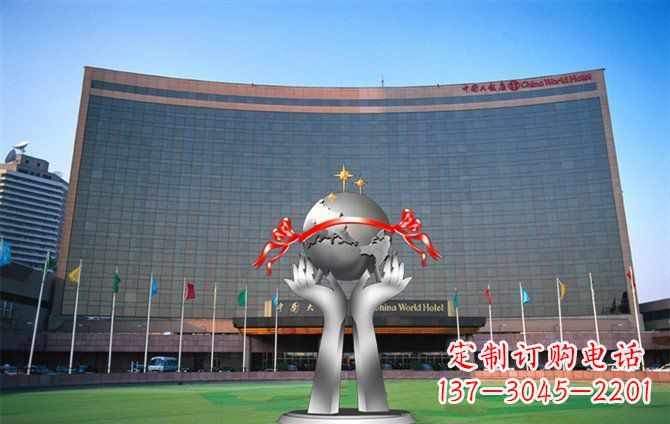 南京校园不锈钢双手捧地球雕塑
