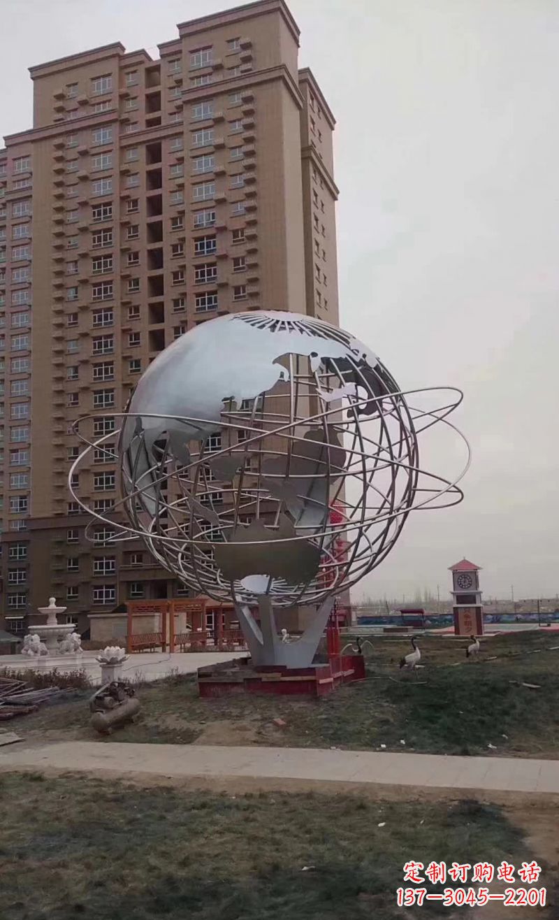 南京校园镂空不锈钢地球仪雕塑