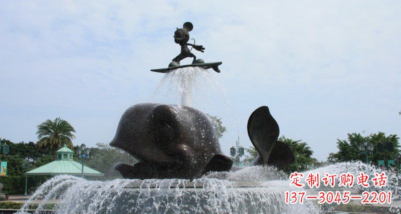 南京游乐园鲸鱼喷泉和米老鼠景观铜雕