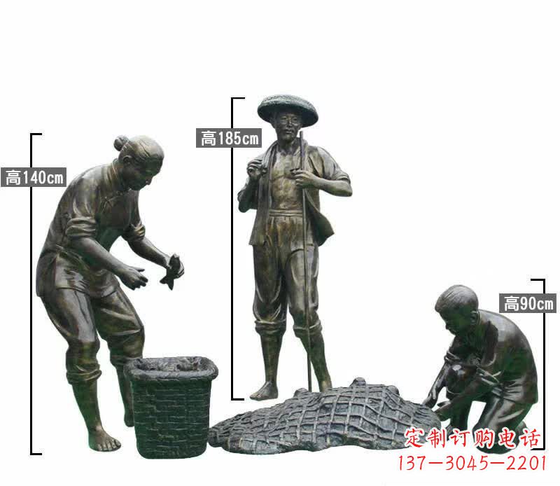 南京渔夫捕鱼民俗铜雕