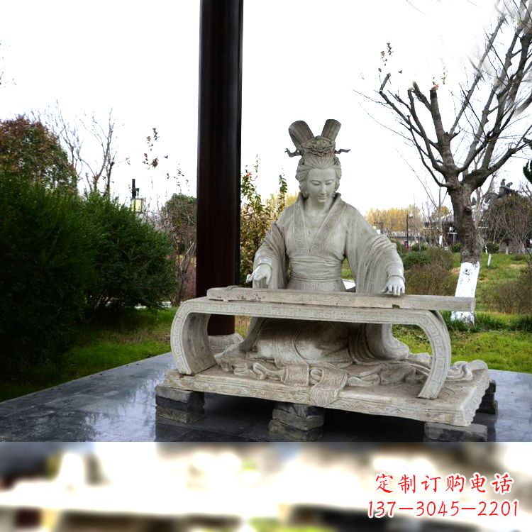 南京虞姬弹琴雕塑-公园古代人物著名美女情景雕塑