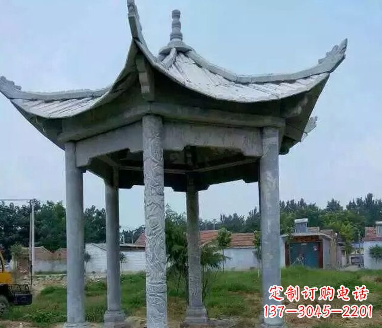 南京园林仿古六角凉亭景观石雕