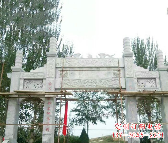 南京园林仿古三门牌坊石雕 (3)