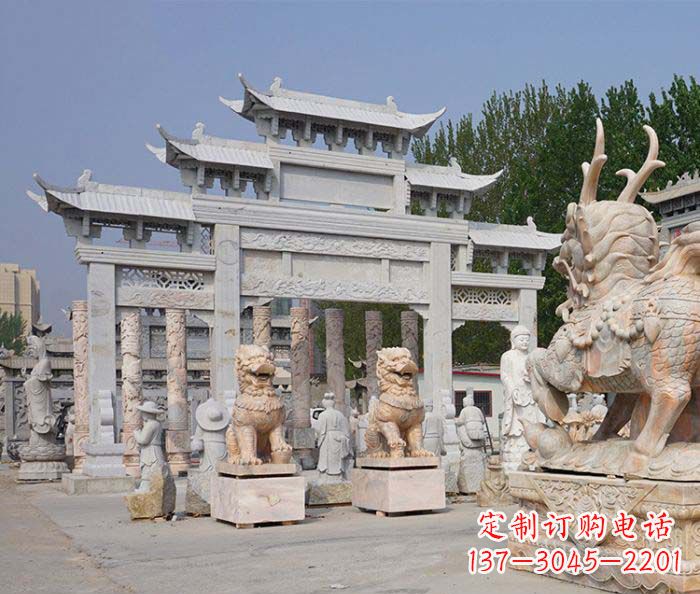 南京园林仿古三门牌坊石雕