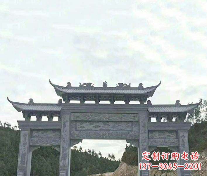 南京园林仿古三门石牌坊景观石雕