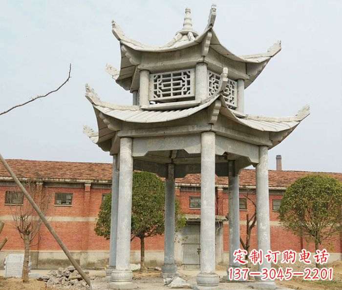 南京园林仿古双层石雕凉亭 (2)