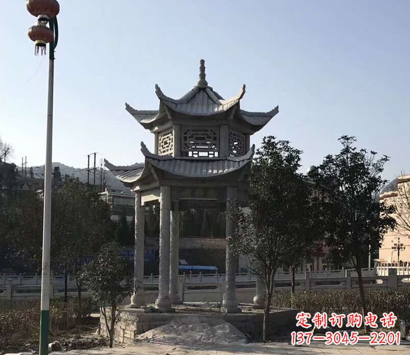 南京园林仿古双层石凉亭景观石雕 (4)