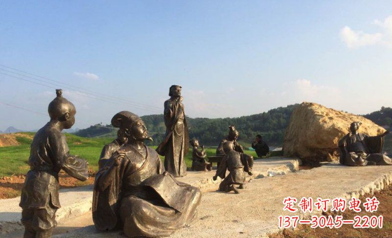 南京园林古代人物和玩耍的小孩小品铜雕