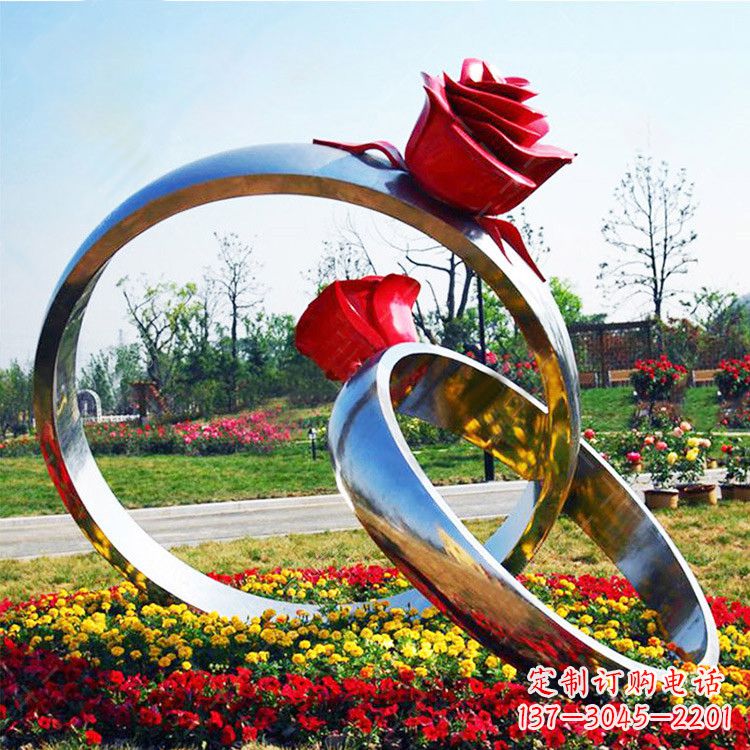 南京园林花丛不锈钢玫瑰花戒指雕塑