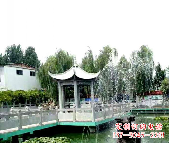 南京园林景观单层六角石雕凉亭