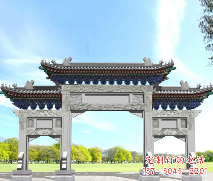 南京园林景观仿古三门石牌坊