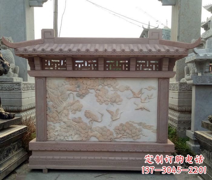 南京园林景观松鹤石浮雕影壁